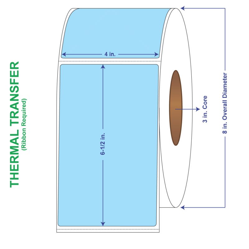 4" x 6-1/2" General Use Labels, w/ Perf Thermal Transfer Labels, Perforated, Tinted, Blue (2975), 900 per roll (4 Rolls per Carton)