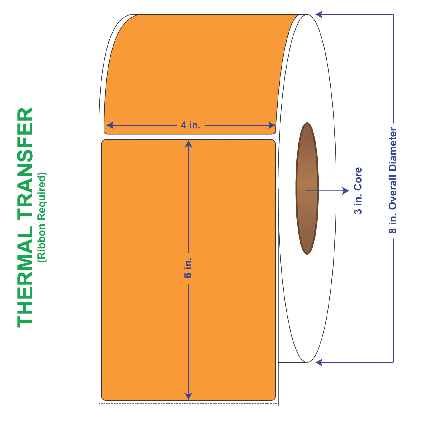 4" x 6-1/2" General Use Labels, w/ Perf Thermal Transfer Labels, Perforated, Tinted, Orange (136), 900 per roll (4 Rolls per Carton)