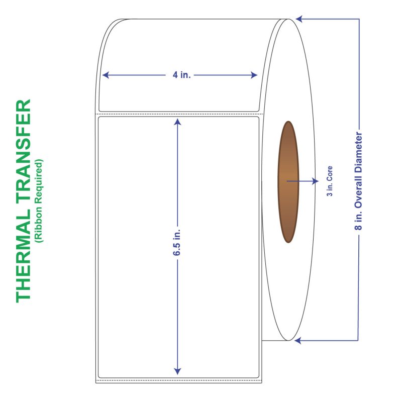 4 " x 6-1/2" General Use Labels, w/ Perf Removable Adhesive Thermal Transfer Labels, Perforated, 900 per roll (4 Rolls per Carton)
