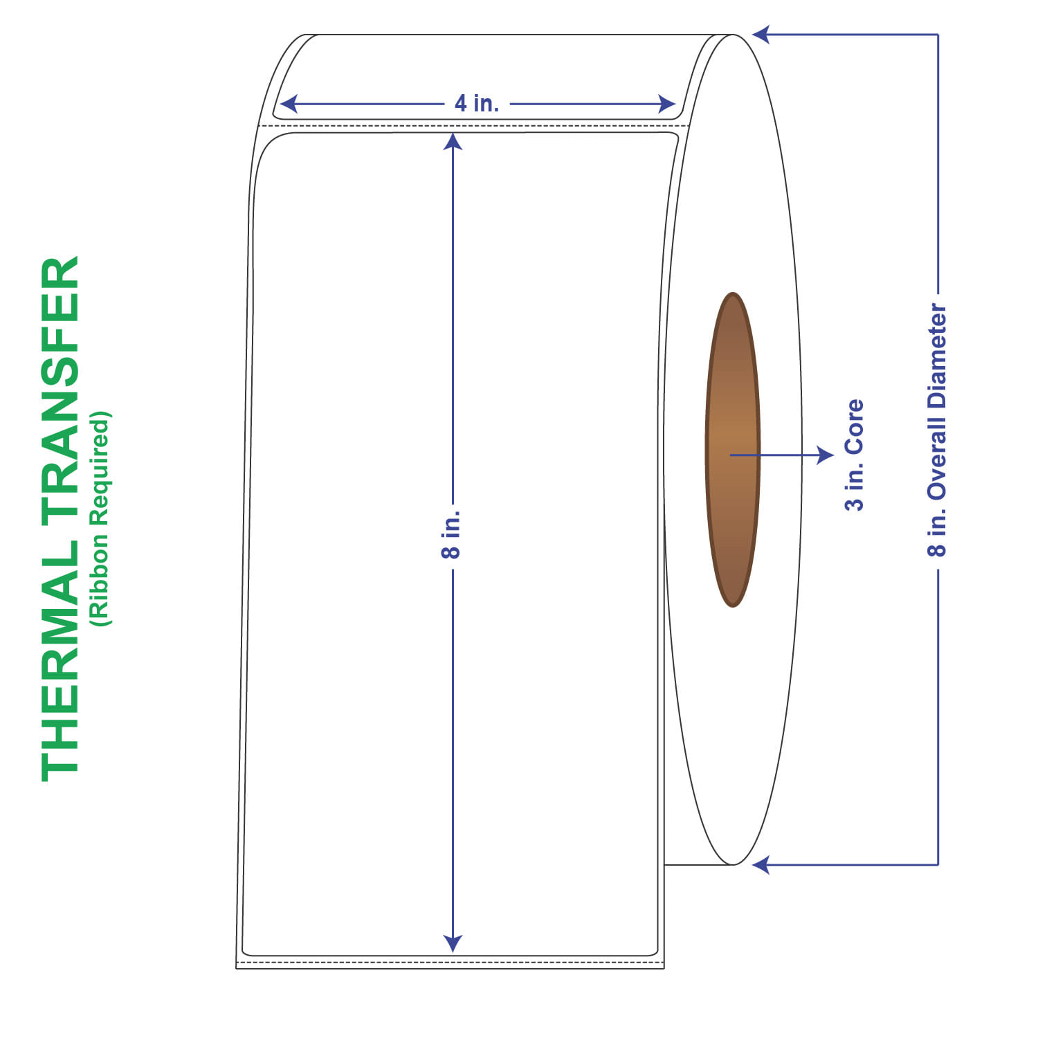 4" x 8" General Use Labels, w/ Perf Thermal Transfer Labels, Perforated, 750 per roll (4 Rolls per Carton)