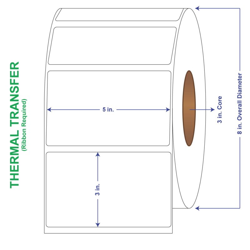 5" x 3" General Use Labels, Non-Perf Thermal Transfer Labels, 1900 per roll (4 Rolls per Carton)