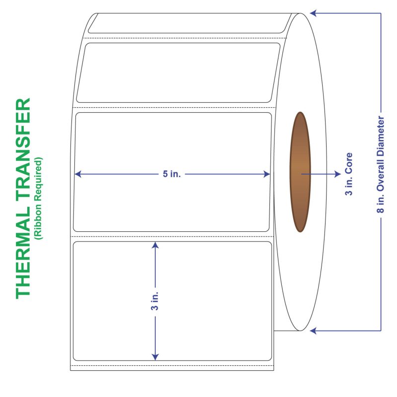 5" x 3" General Use Labels, w/ Perf Thermal Transfer Labels, Perforated, 1900 per roll (4 Rolls per Carton)