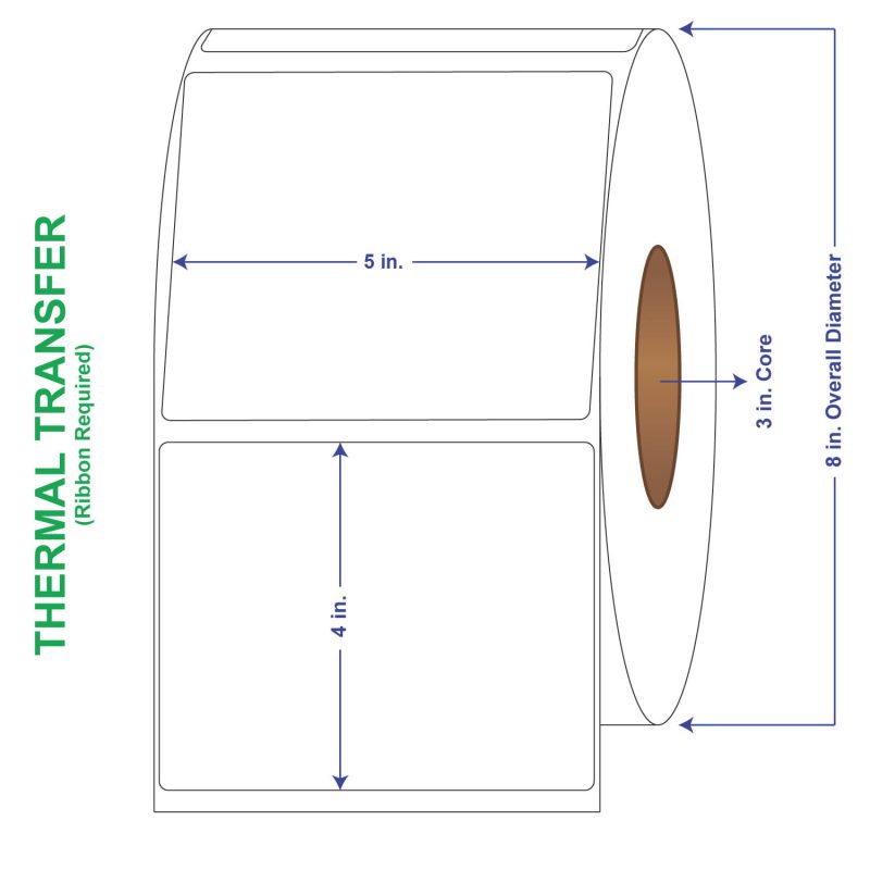 5" x 4" General Use Labels, Non-Perf Thermal Transfer Labels, 1500 per roll (4 Rolls per Carton)