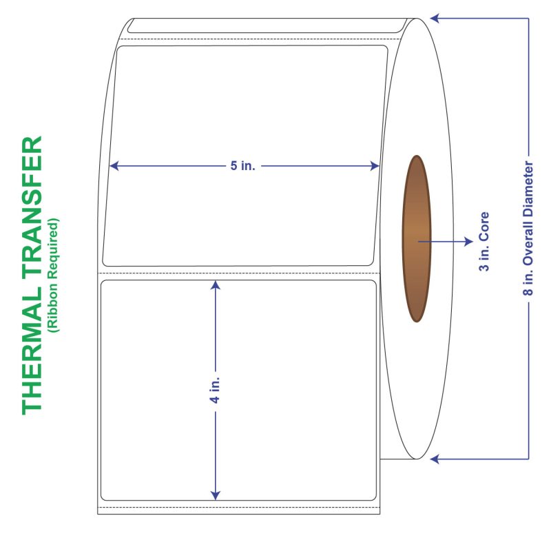 5" x 4" General Use Labels, w/ Perf Thermal Transfer Labels, Perforated, 1500 per roll (4 Rolls per Carton)