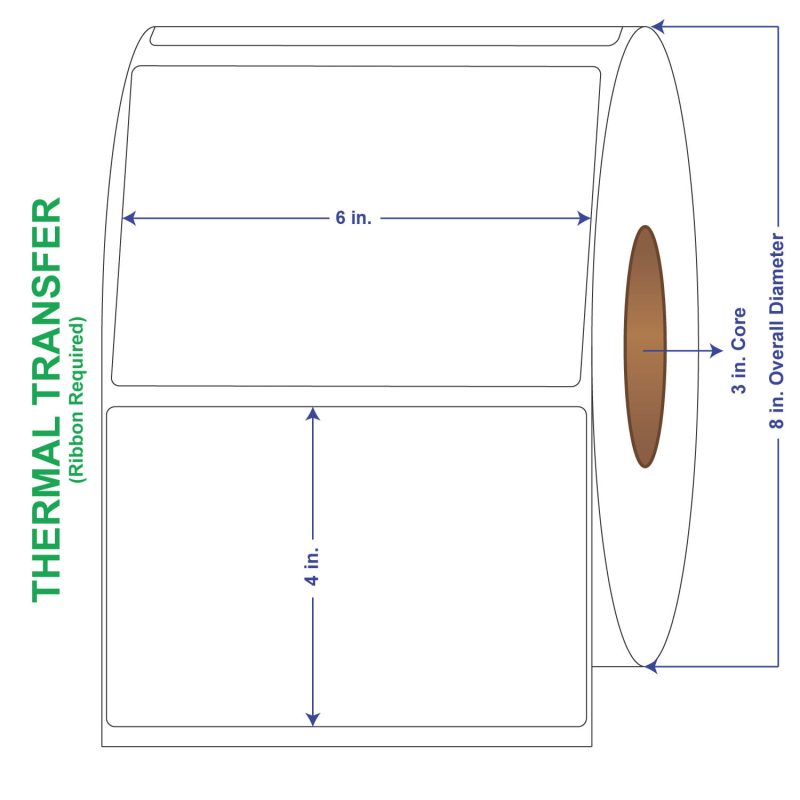 6" x 4" General Use Labels, Non-Perf Thermal Transfer Labels, 1500 per roll (4 Rolls per Carton)