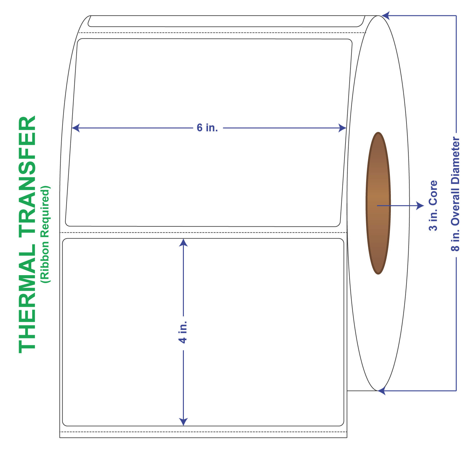 6" x 4" General Use Labels, w/ Perf Thermal Transfer Labels, Perforated, 1500 per roll (4 Rolls per Carton)