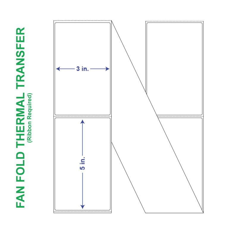 3" x 5" General Use Fan Fold Labels, w/ Perf Thermal Transfer Labels, Perforated, 1250 per Stack (2 Stacks per Carton)