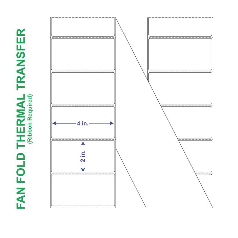 4" x 2" General Use Fan Fold Labels, w/ Perf Thermal Transfer Labels, Perforated, 6000 per Stack (2 Stacks per Carton)