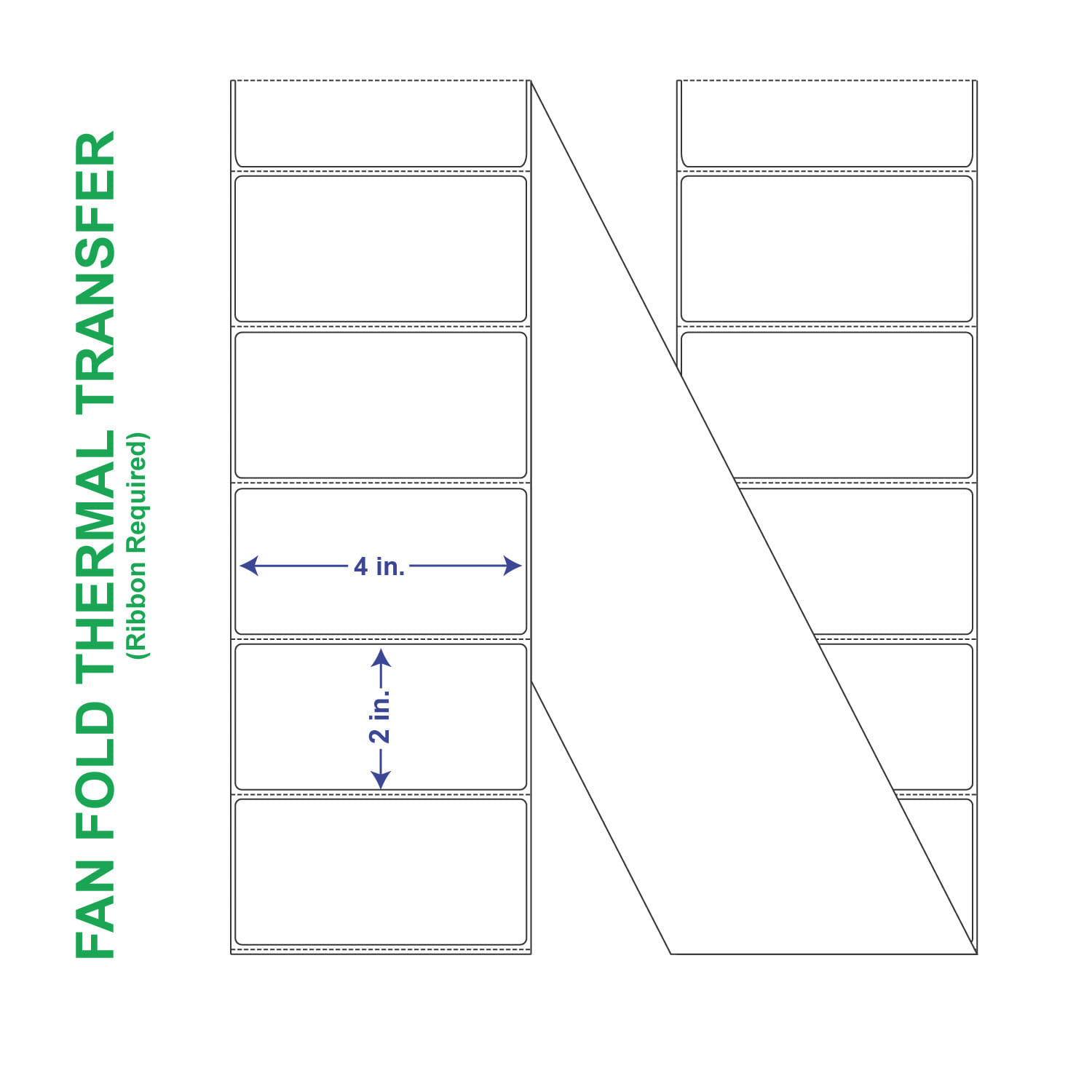 4" x 2" General Use Fan Fold Labels, w/ Perf Thermal Transfer Labels, Perforated, 6000 per Stack (2 Stacks per Carton) - Image 2