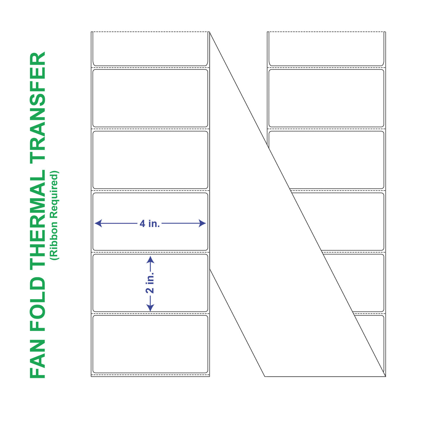 4" x 2" General Use Fan Fold Labels, w/ Perf Thermal Transfer Labels, Perforated, 6000 per Stack (2 Stacks per Carton)