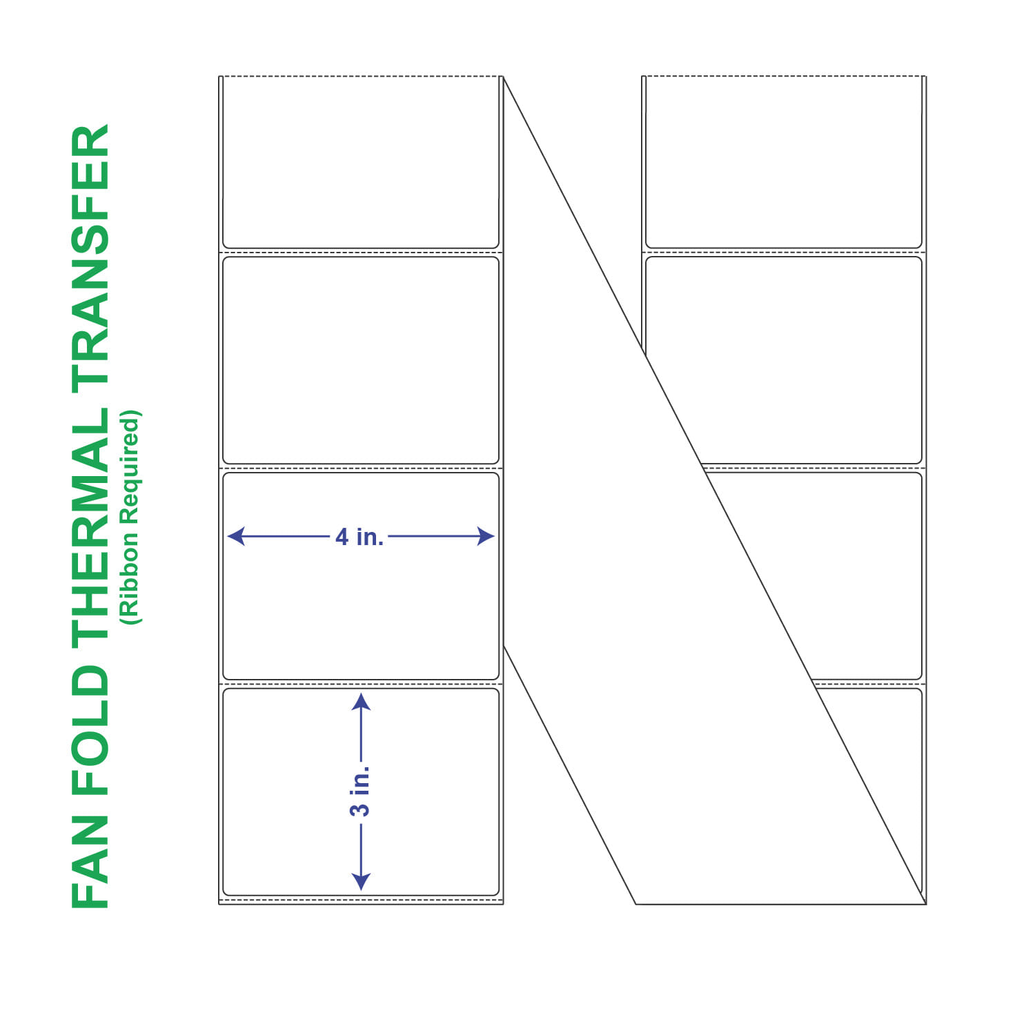 4" x 3" General Use Fan Fold Labels, w/ Perf Thermal Transfer Labels, Perforated, 4000 per Stack (2 Stacks per Carton)