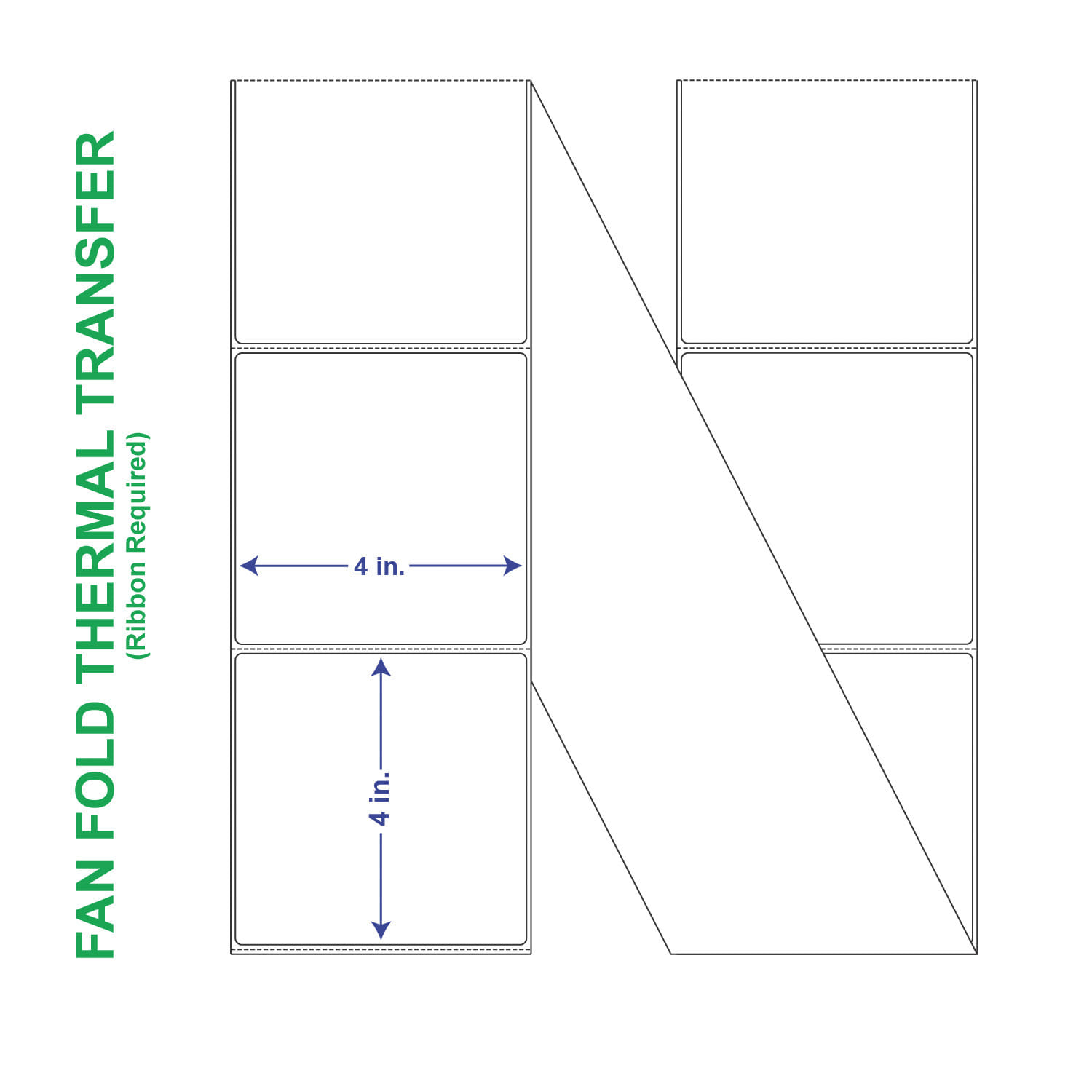 4" x 4" General Use Fan Fold Labels, w/ Perf Thermal Transfer Labels, Perforated, 3000 per Stack (2 Stacks per Carton) - Image 2