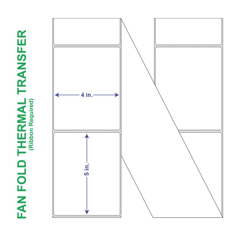4" x 5" General Use Fan Fold Labels, w/ Perf Thermal Transfer Labels, Perforated, 2500 per Stack (2 Stacks per Carton)