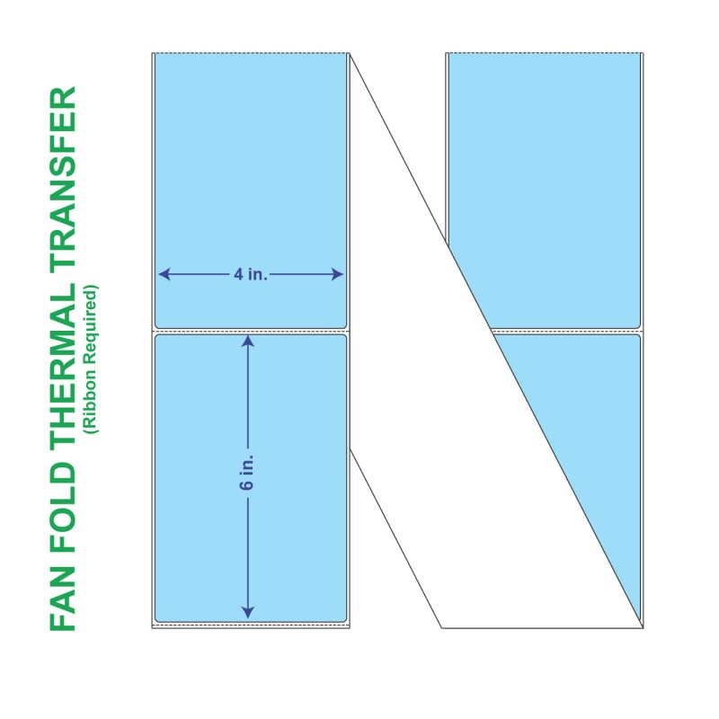 4" x 6" General Use Fan Fold Labels, w/ Perf Thermal Transfer Labels, Perforated, Blue (2975), 2000 per Stack (2 Stacks per Carton)