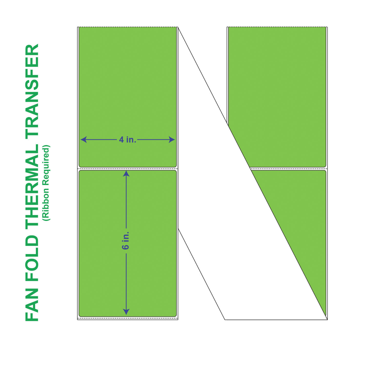4" x 6" General Use Fan Fold Labels, w/ Perf Thermal Transfer Labels, Perforated, Fluorescent Green, 2000 per Stack (2 Stacks per Carton) - Image 2