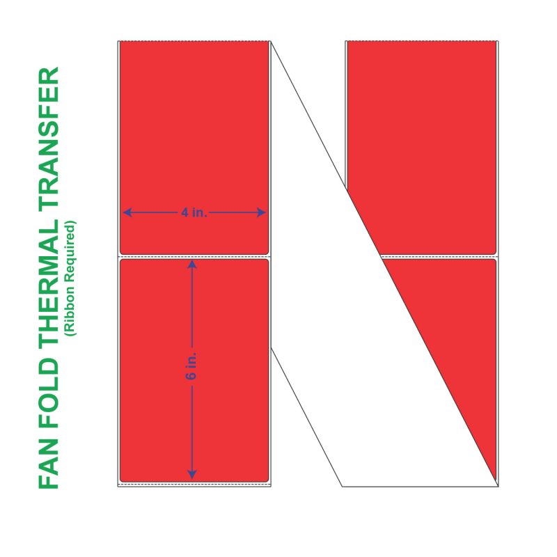 4" x 6" General Use Fan Fold Labels, w/ Perf Thermal Transfer Labels, Perforated, Fluorescent Red, 2000 per Stack (2 Stacks per Carton)