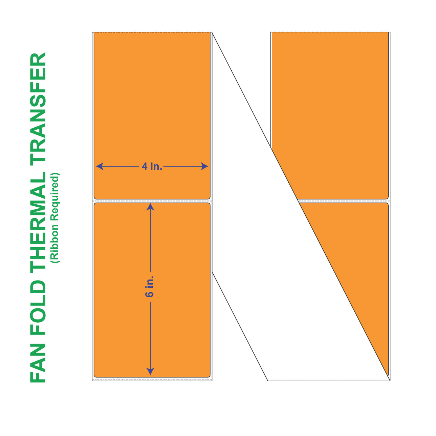 4" x 6" General Use Fan Fold Labels, w/ Perf Thermal Transfer Labels, Perforated, Orange (136), 2000 per Stack (2 Stacks per Carton)