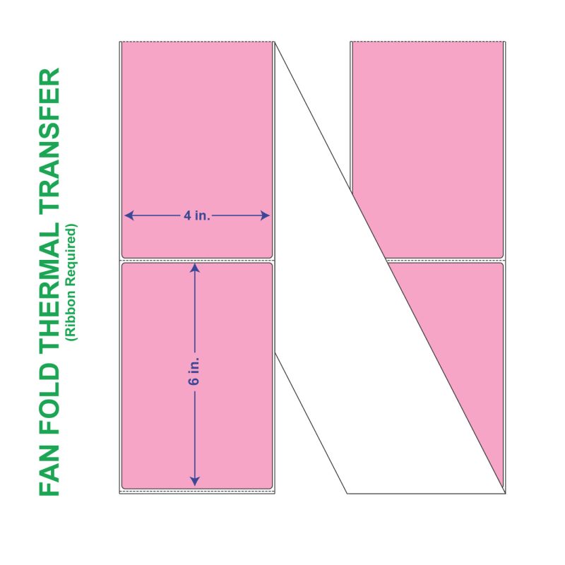 4" x 6" General Use Fan Fold Labels, w/ Perf Thermal Transfer Labels, Perforated, Pink (196), 2000 per Stack (2 Stacks per Carton)