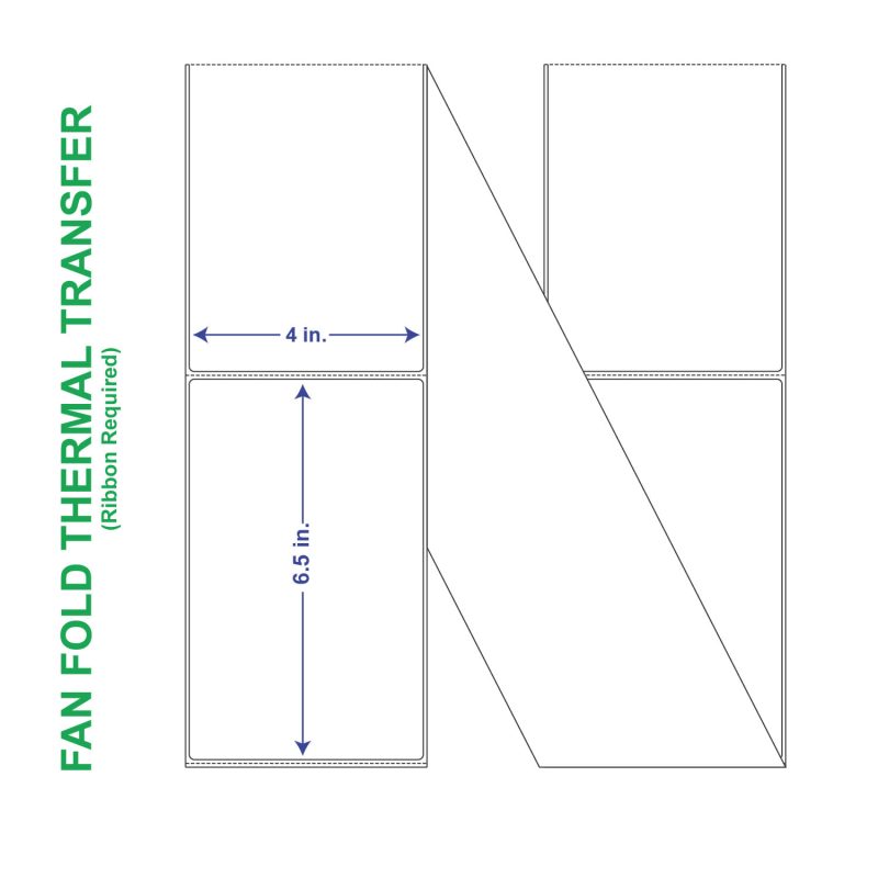 4" x 6-1/2" General Use Fan Fold Labels, w/ Perf Thermal Transfer Labels, Perforated, 2000 per Stack (2 Stacks per Carton)