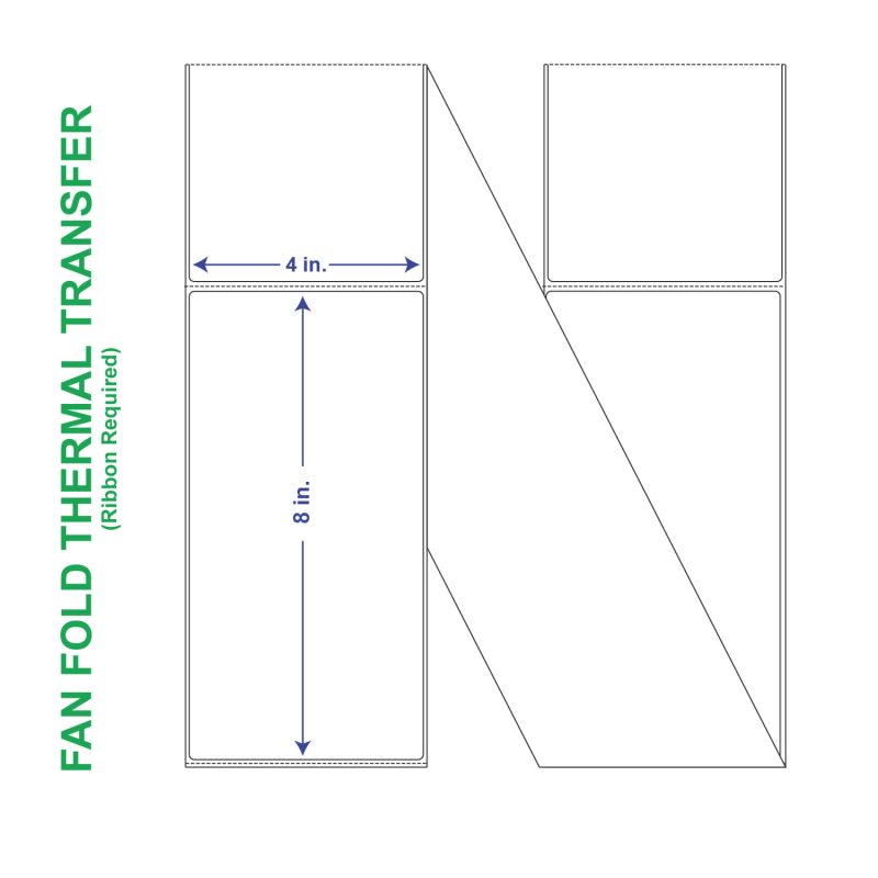 4" x 8" General Use Fan Fold Labels, w/ Perf Thermal Transfer Labels, Perforated, 1250 per Stack (2 Stacks per Carton)