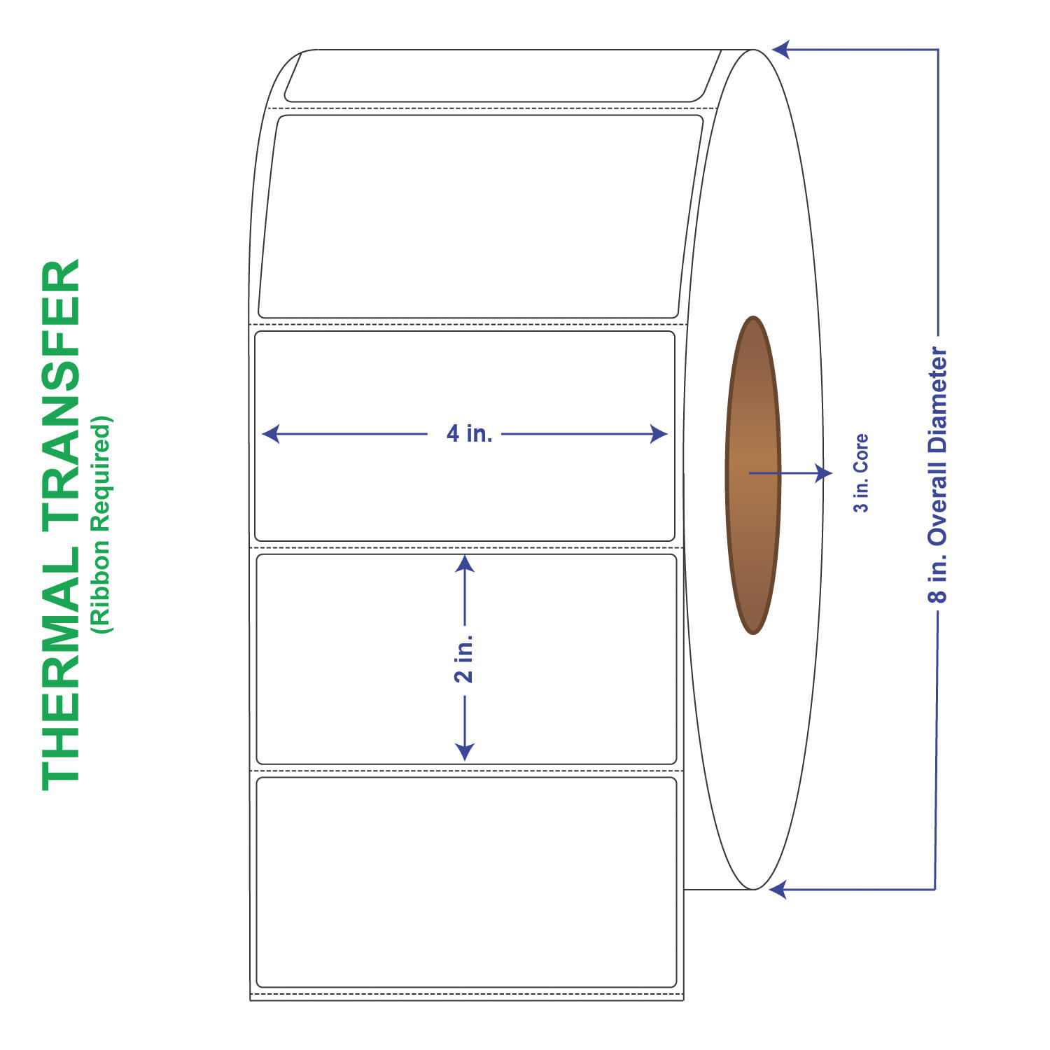 4" x 2" General Use Labels, w/ Perf Thermal Transfer Labels, Comparable to Kimdura, Perforated, 2600 per roll (4 Rolls per Carton) - Image 2
