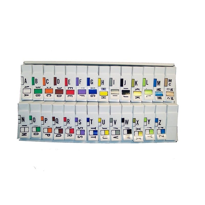 Traco Compatible "A-Z, plus Mc" Labels, Polylaminated Stock, 15/16 " X 1-5/8" Starter Set - 27 Rolls of 500