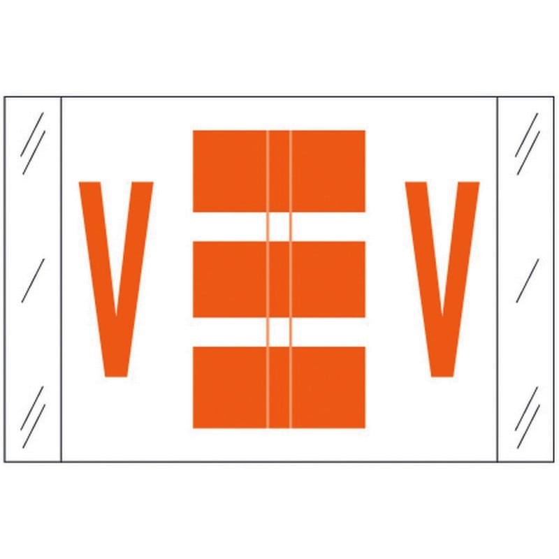 Tabbies Compatible "V" Labels, Polylaminated 100# Stock, 1 " X 1-1/2" Individual Letters - Roll of 500