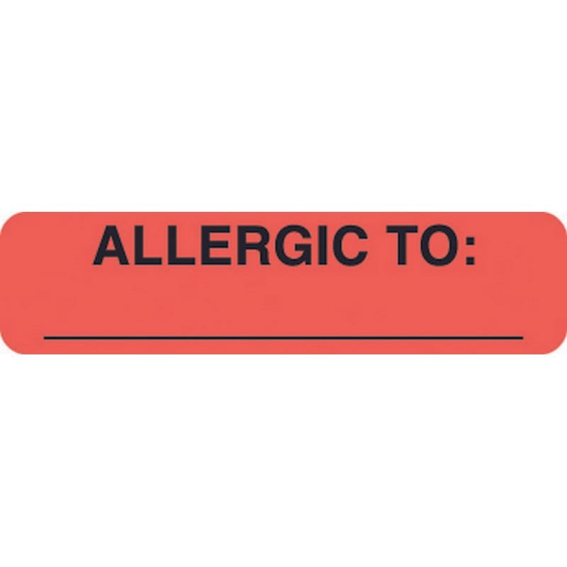 Allergic To: 1-1/4" x 5/16" Fl-Red Label (Roll of 500)