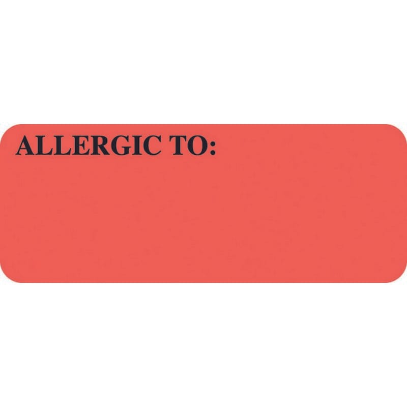Allergy Warning Labels, ALLERGIC TO: - Fl Red, 2-1/4" X 7/8" (Roll of 420)