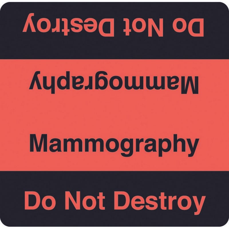 X-RAY Labels, Mammography Do Not Destroy - Fluorescent Red, 1-7/8" X 1-7/8" (Roll of 500)