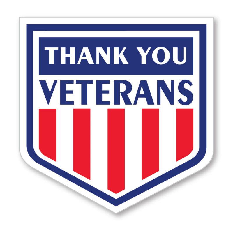 3" x 3" "Thank You Veterans" Shield Shaped Label with Stars and Stripes Design (250 Per Roll)