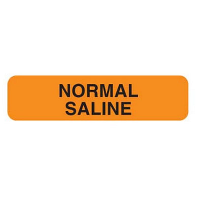 Normal Saline 1-1/4" x 5/16" Fl-Orange Label (Roll of 760)