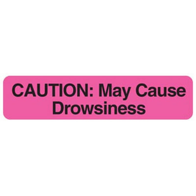 Caution Drowsiness 1-5/8" x 3/8" Fl-Pink Label (Roll of 500) - Image 2