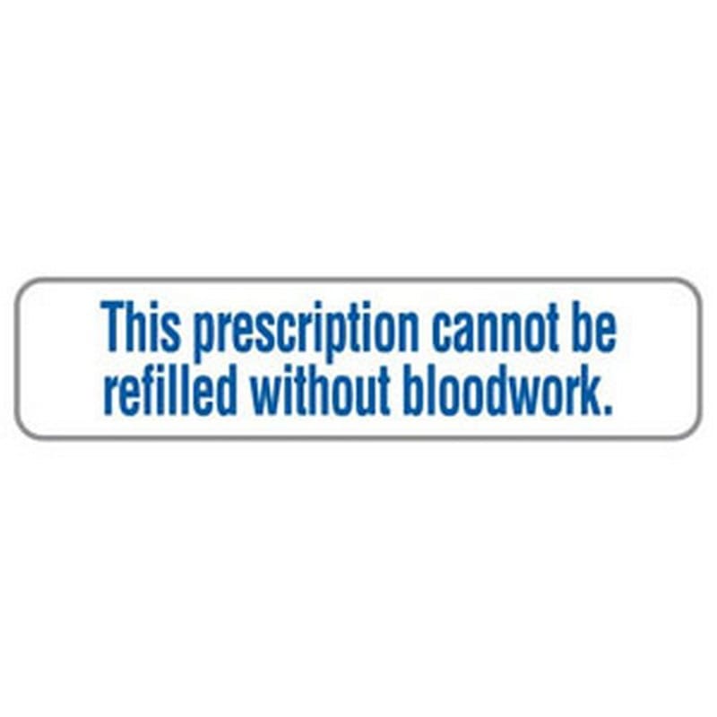 Prescription Cannot Refilled Without Bloodwork 1-5/8" x 3/8" White/Blue Label (Roll of 500) - Image 2