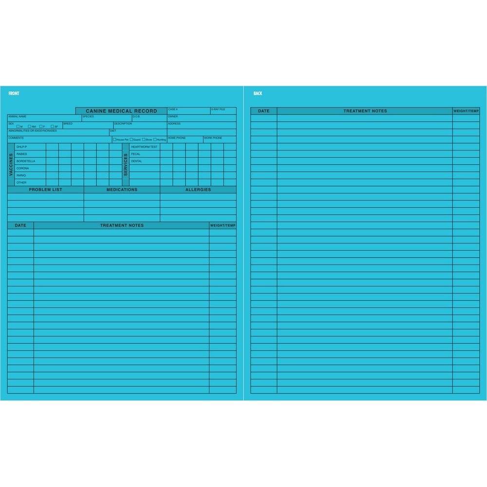 Pet Medical Record Form - Canine, Blue 8-1/2" x 11" (Pkg of 250)