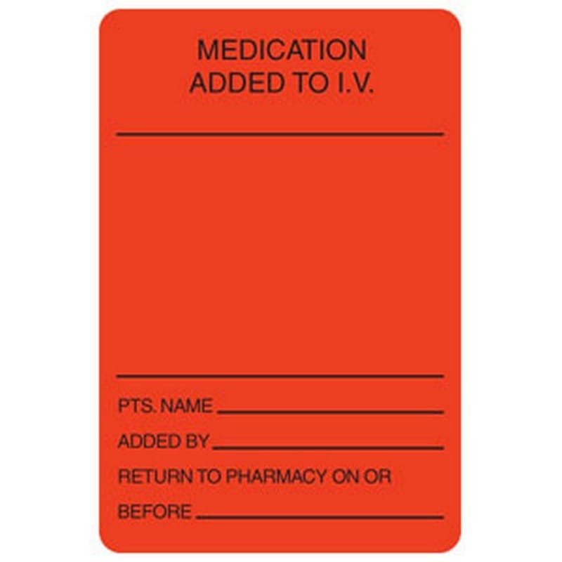Med. Added I.V. 2" x 3" Fl-Red Label (Roll of 320)