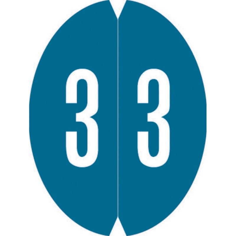 VRE/GBS 8857 Compatible Numeric "3" Oval shapedLabels, Laminated Stock,1-1/8" x 1-1/2" Individual Numbers - Roll of 500