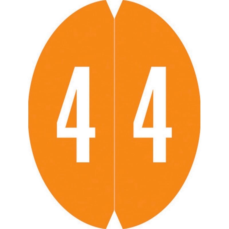 VRE/GBS 8857 Compatible Numeric "4" Oval shapedLabels, Laminated Stock,1-1/8" x 1-1/2" Individual Numbers - Roll of 500