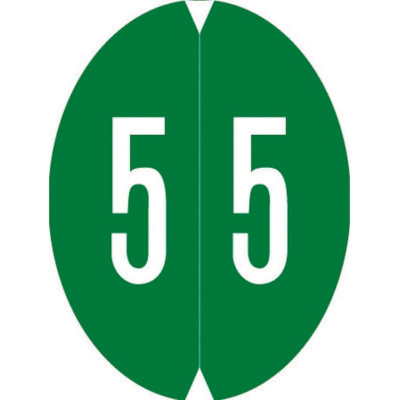 VRE/GBS 8857 Compatible Numeric "5" Oval shapedLabels, Laminated Stock,1-1/8" x 1-1/2" Individual Numbers - Roll of 500