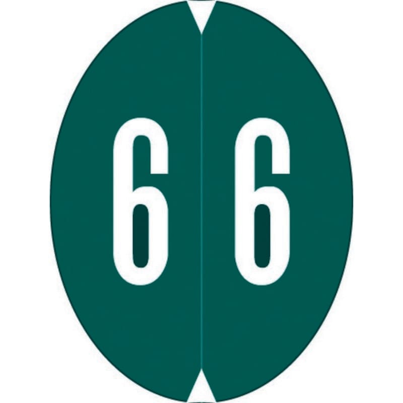VRE/GBS 8857 Compatible Numeric "6" Oval shapedLabels, Laminated Stock,1-1/8" x 1-1/2" Individual Numbers - Roll of 500