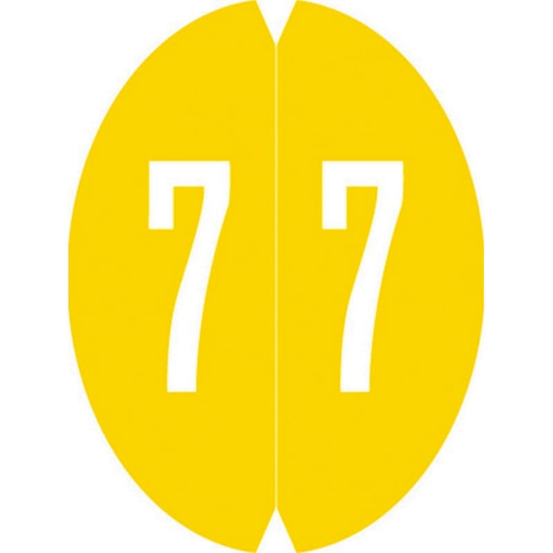 VRE/GBS 8857 Compatible Numeric "7" Oval shapedLabels, Laminated Stock,1-1/8" x 1-1/2" Individual Numbers - Roll of 500