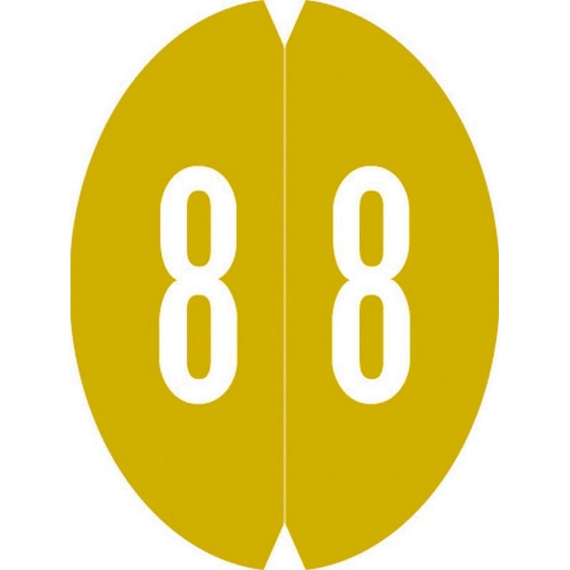 VRE/GBS 8857 Compatible Numeric "8" Oval shapedLabels, Laminated Stock,1-1/8" x 1-1/2" Individual Numbers - Roll of 500