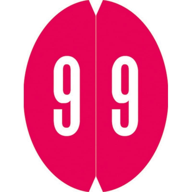 VRE/GBS 8857 Compatible Numeric "9" Oval shapedLabels, Laminated Stock,1-1/8" x 1-1/2" Individual Numbers - Roll of 500