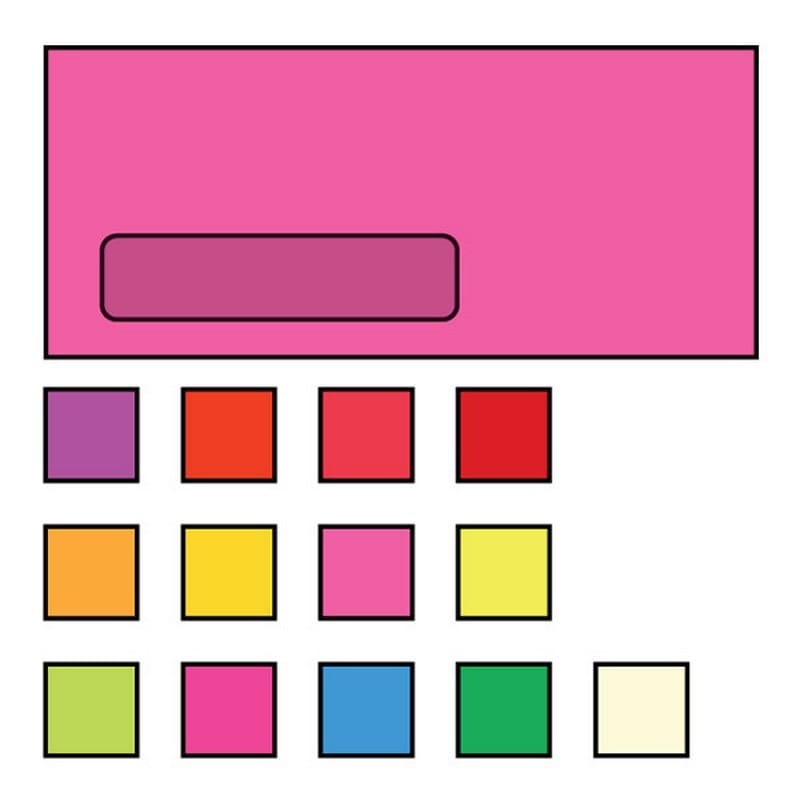 #10 Poly Window Business Envelopes, 4-1/8" x 9-1/2", 24#, Brightly Colored Pink, Acid Free, Diagonal Seam (Box of 500)
