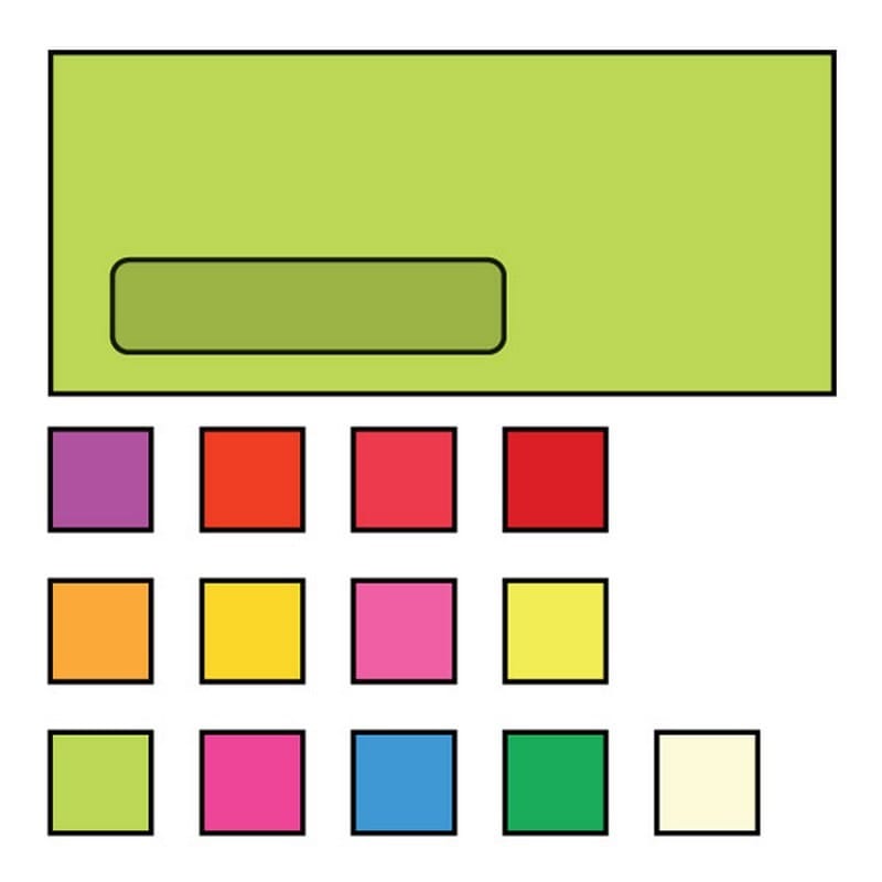 #10 Poly Window Business Envelopes, 4-1/8" x 9-1/2", 24#, Brightly Colored Lime, Acid Free, Diagonal Seam (Box of 500) - Image 2