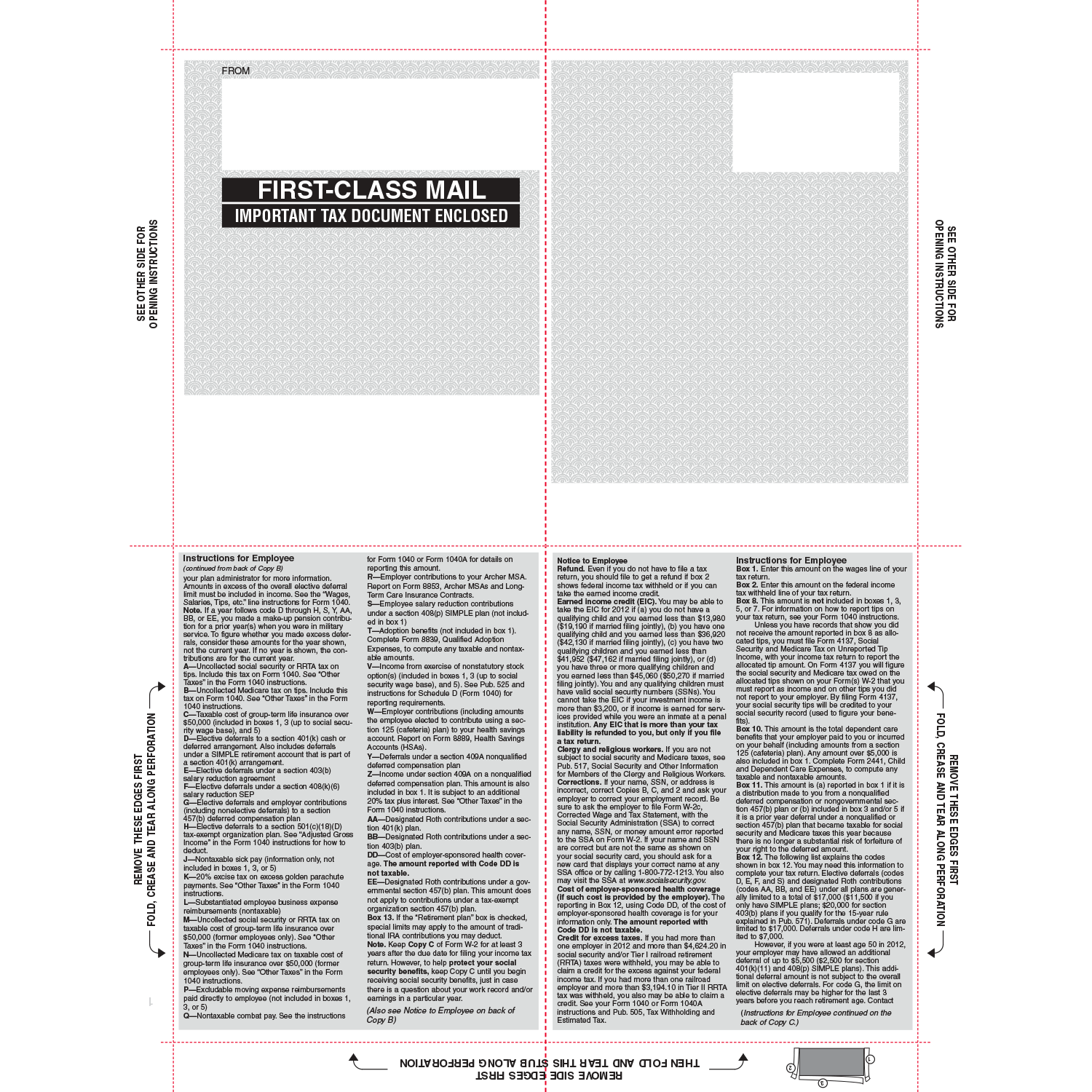 8-1/2" x 11" Blank V Fold W2 Tax Forms (Box of 1000) - Image 3