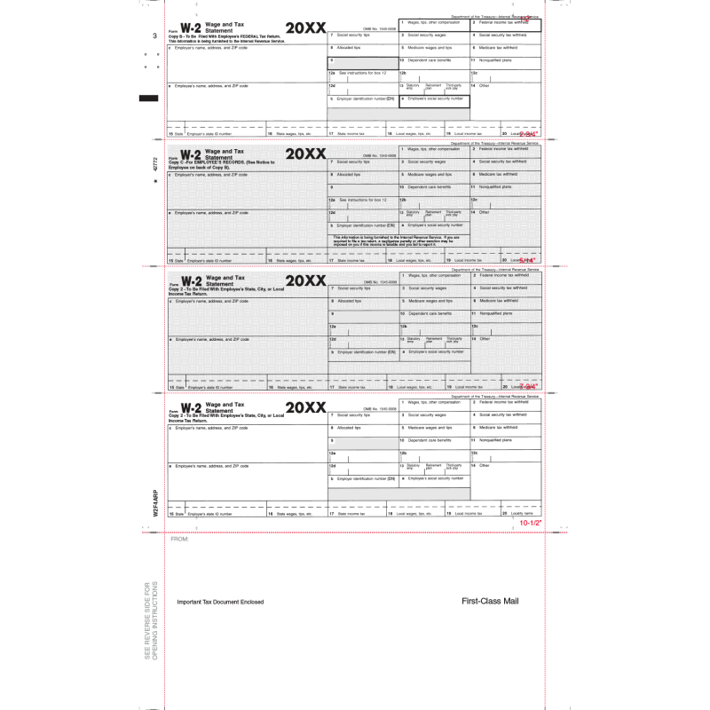 8-1/2" x 14" Printed EZ Fold W2 Tax Forms (Box of 500)