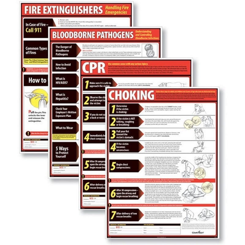 ComplyRight Lifesaving Poster Set, 18" x 24", Laminated. - Set of 4