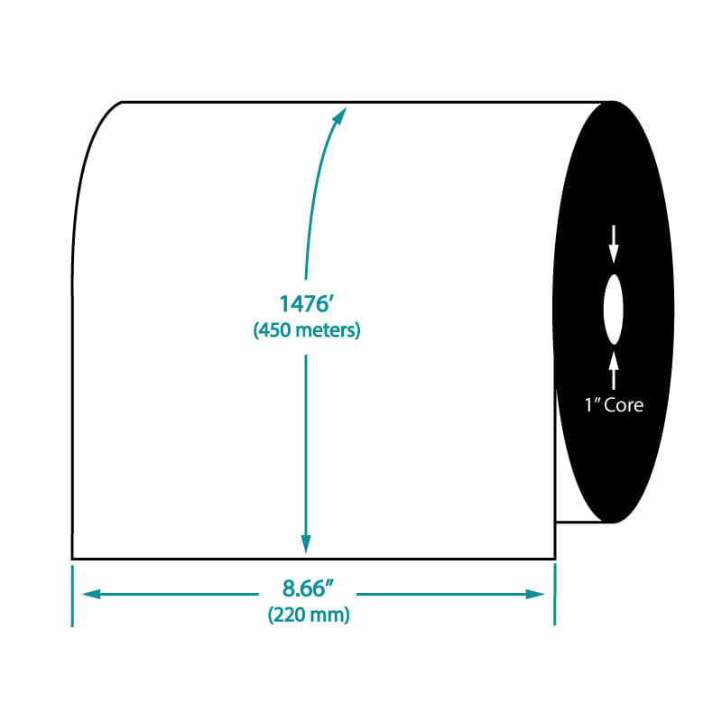 8.66" x 1476' TDW101 Resin Enhanced Wax Barcode Ribbon for Zebra Printers (6 Ribbons per Case)