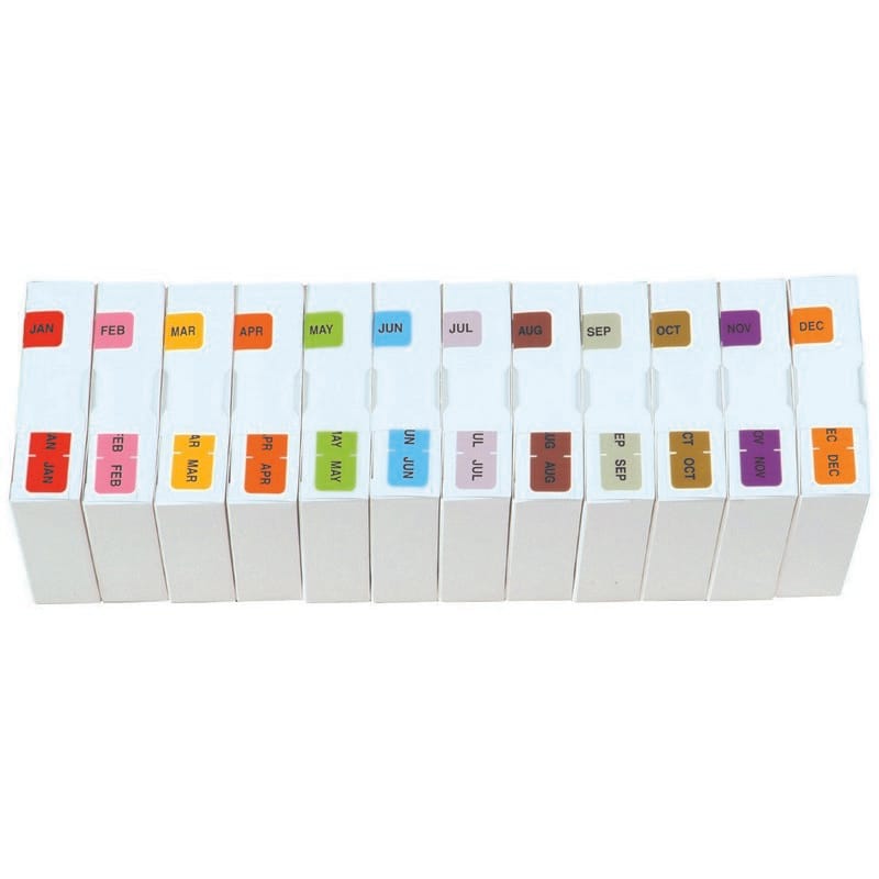 Barkley FMBLM Compatible Month Labels "Jan-Dec", Laminated Stock,1-1/2" x 3/4", Complete Set - 10 Rolls of 250